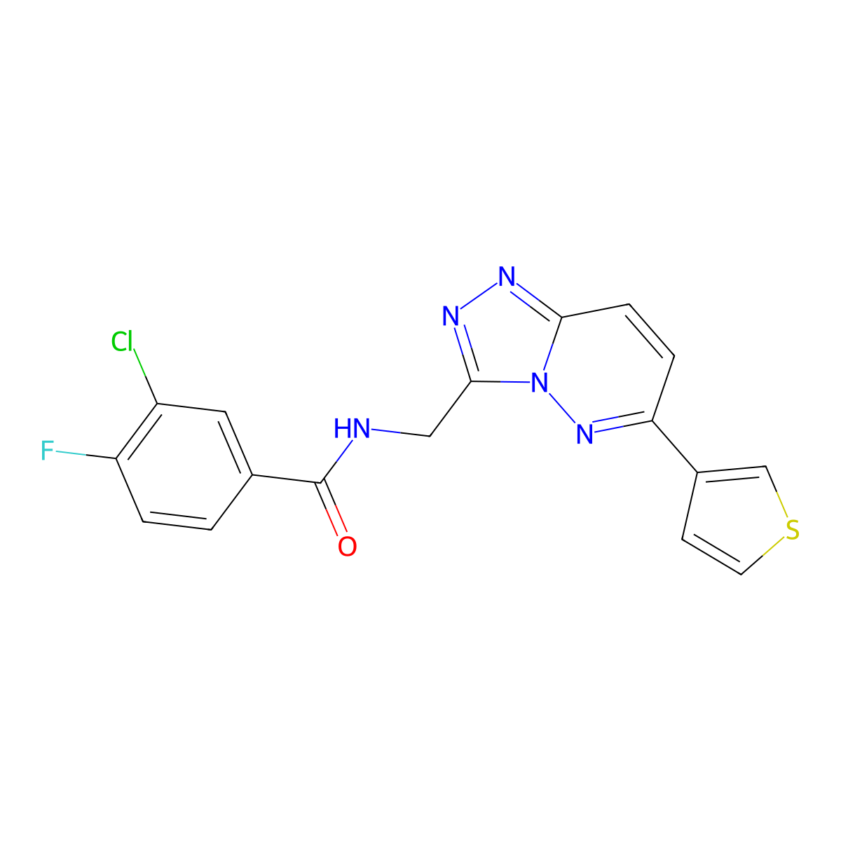 3-chloro-4-fluoro-N-((6-(thiophen-3-yl)-[1,2,4]triazolo[4,3-b]pyridazin-3-yl)methyl)benzamide molecular structure, CAS 1904021-08-4