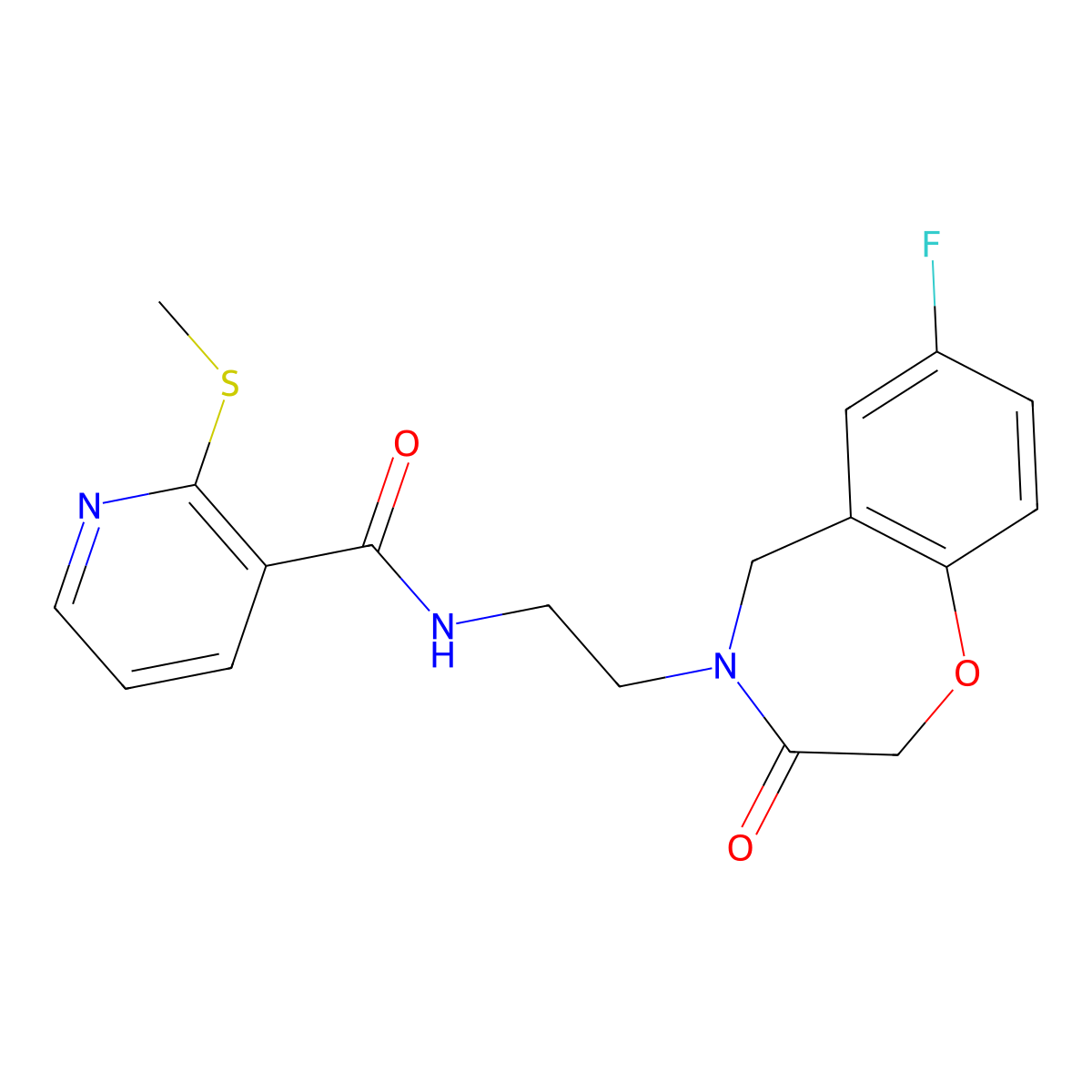 N-(2-(7-fluoro-3-oxo-2,3-dihydrobenzo[f][1,4]oxazepin-4(5H)-yl)ethyl)-2-(methylthio)nicotinamide molecular structure, CAS 1904021-56-2
