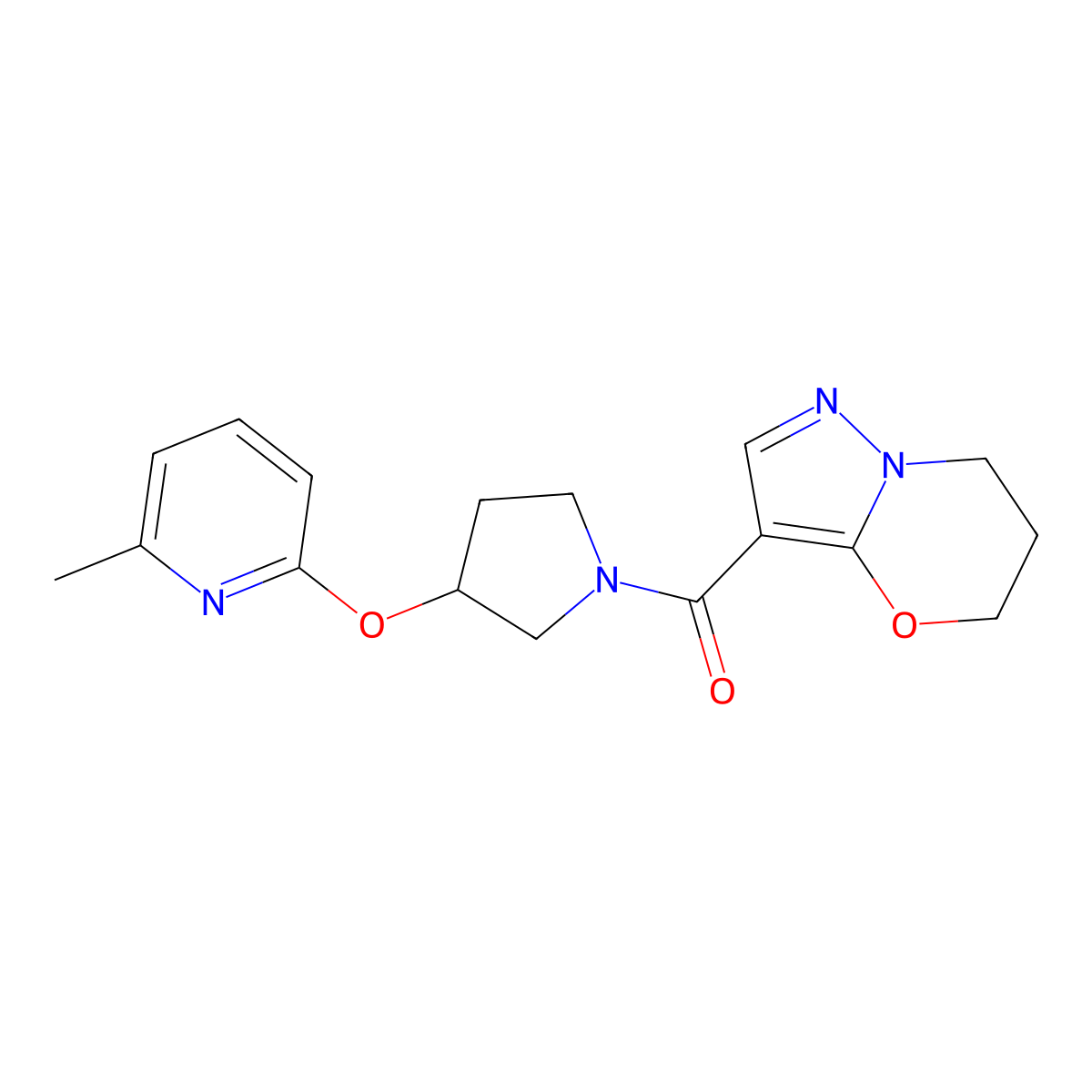 (6,7-dihydro-5H-pyrazolo[5,1-b][1,3]oxazin-3-yl)(3-((6-methylpyridin-2-yl)oxy)pyrrolidin-1-yl)methanone molecular structure, CAS 1904021-62-0