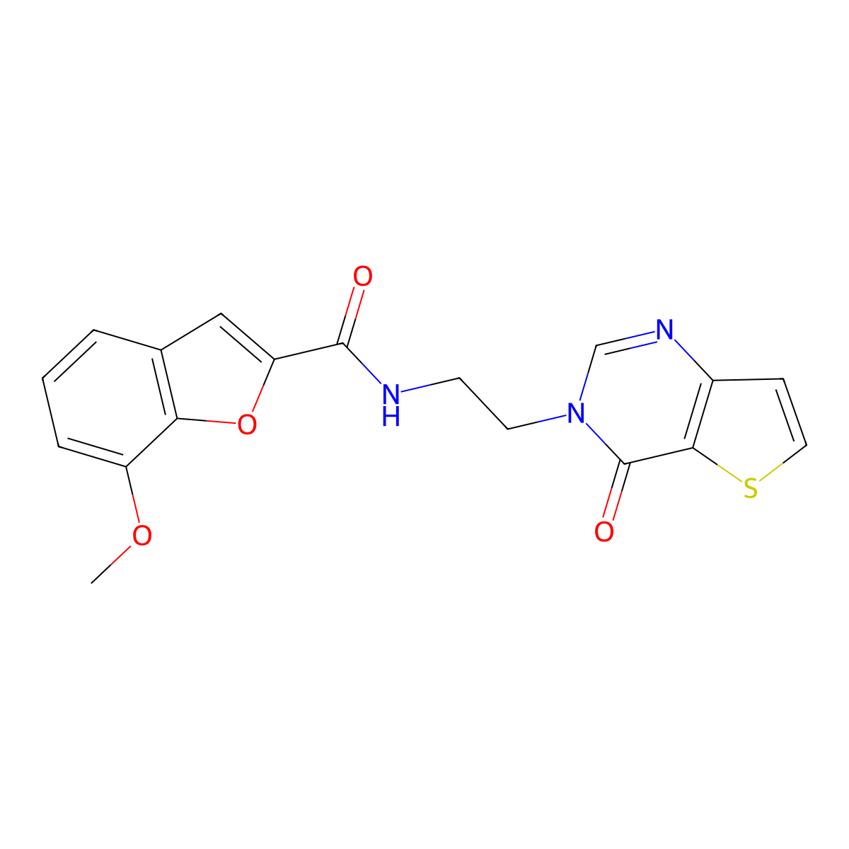 7-methoxy-N-(2-(4-oxothieno[3,2-d]pyrimidin-3(4H)-yl)ethyl)benzofuran-2-carboxamide molecular structure, CAS 1904021-70-0