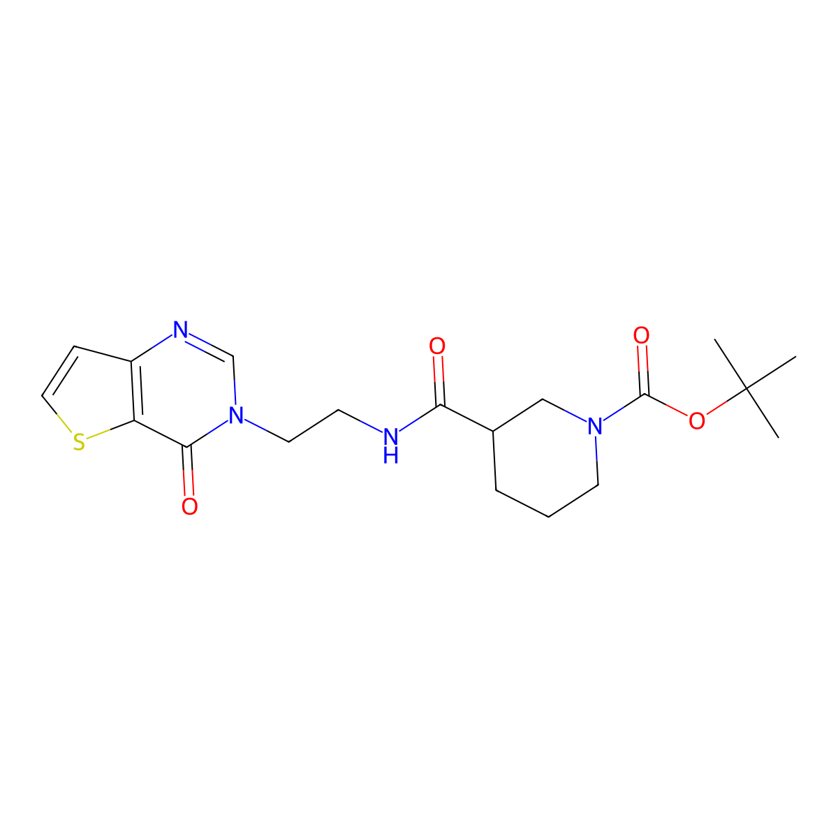 tert-butyl 3-((2-(4-oxothieno[3,2-d]pyrimidin-3(4H)-yl)ethyl)carbamoyl)piperidine-1-carboxylate molecular structure, CAS 1904021-81-3