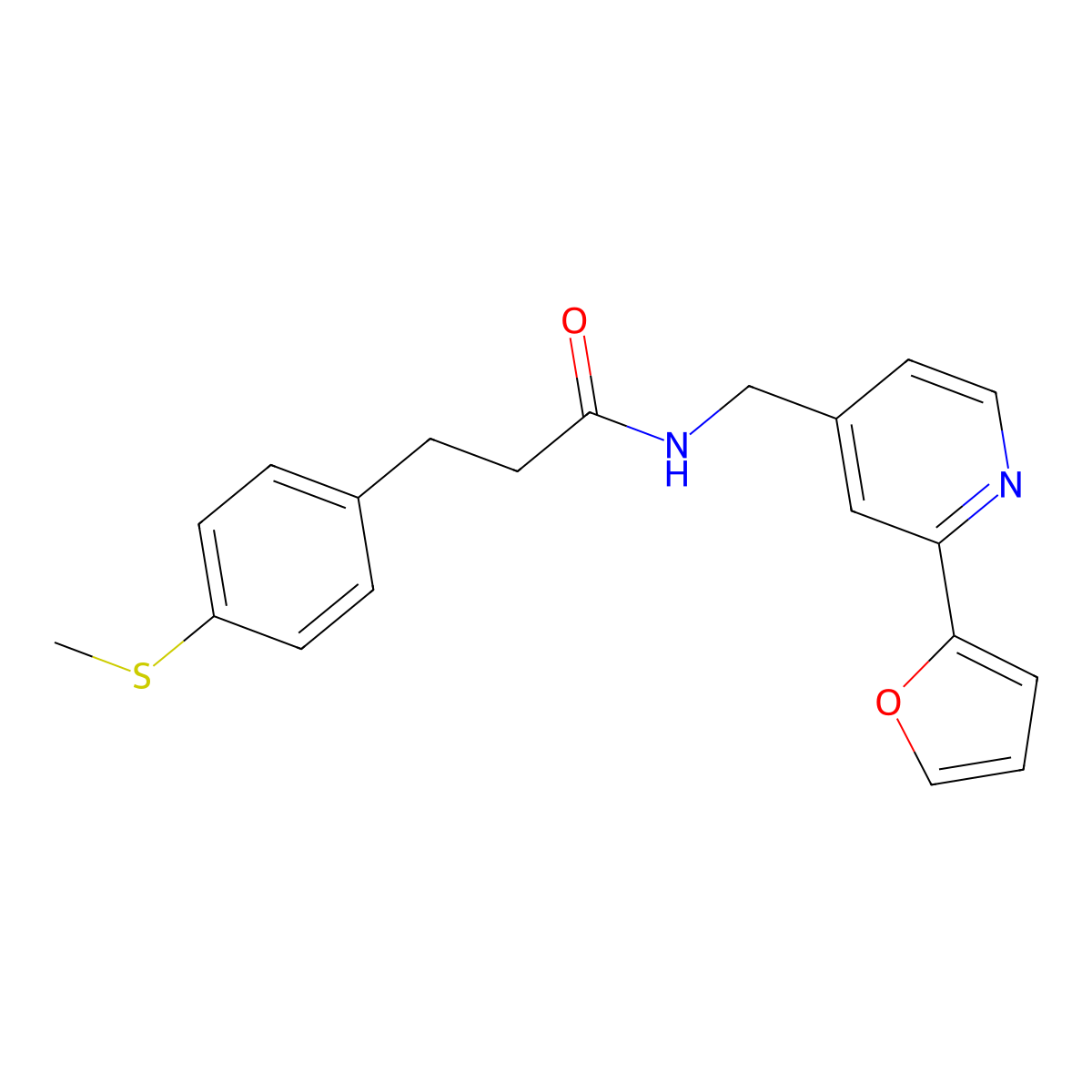 N-((2-(furan-2-yl)pyridin-4-yl)methyl)-3-(4-(methylthio)phenyl)propanamide molecular structure, CAS 1904022-93-0