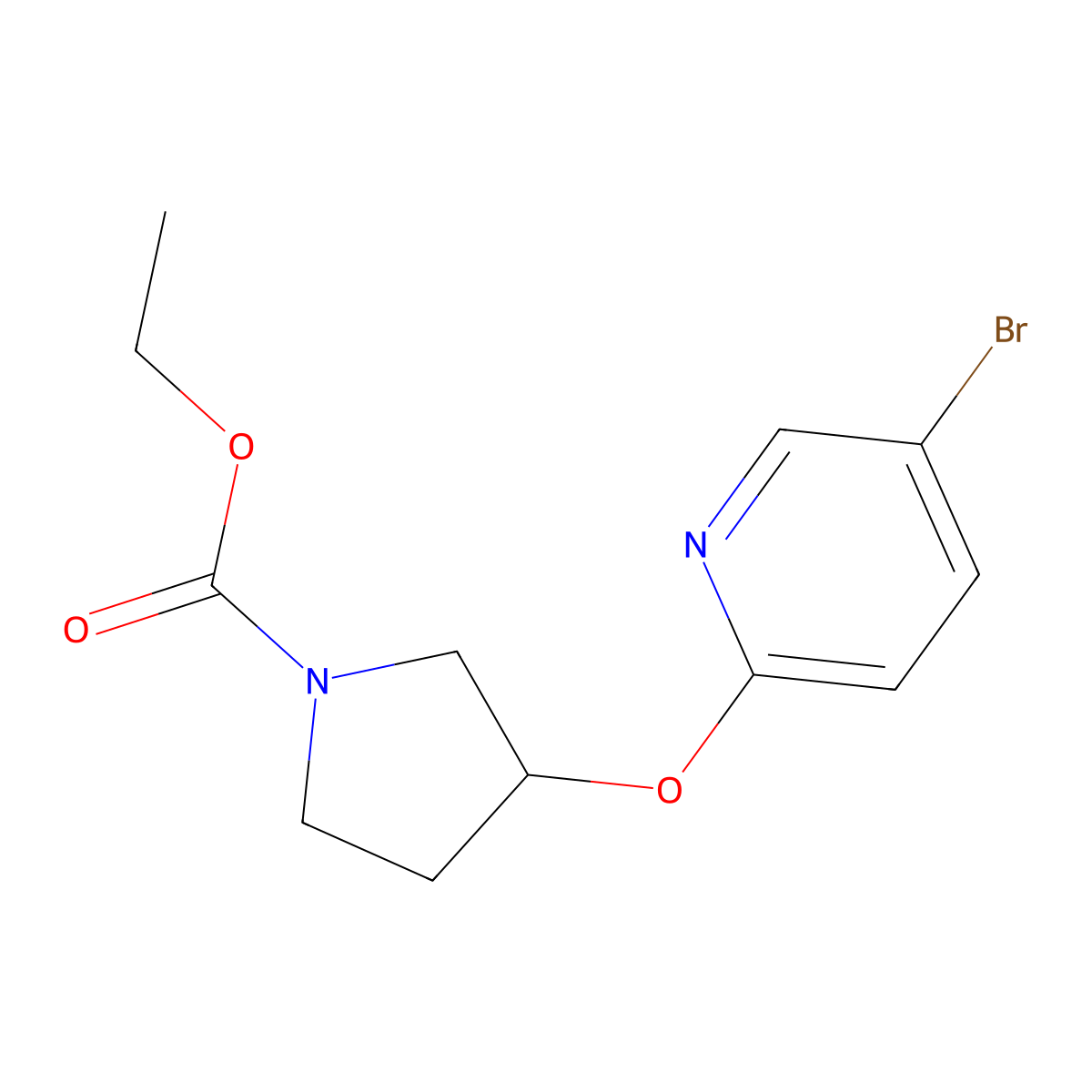 Ethyl 3-((5-bromopyridin-2-yl)oxy)pyrrolidine-1-carboxylate molecular structure, CAS 1904024-23-2