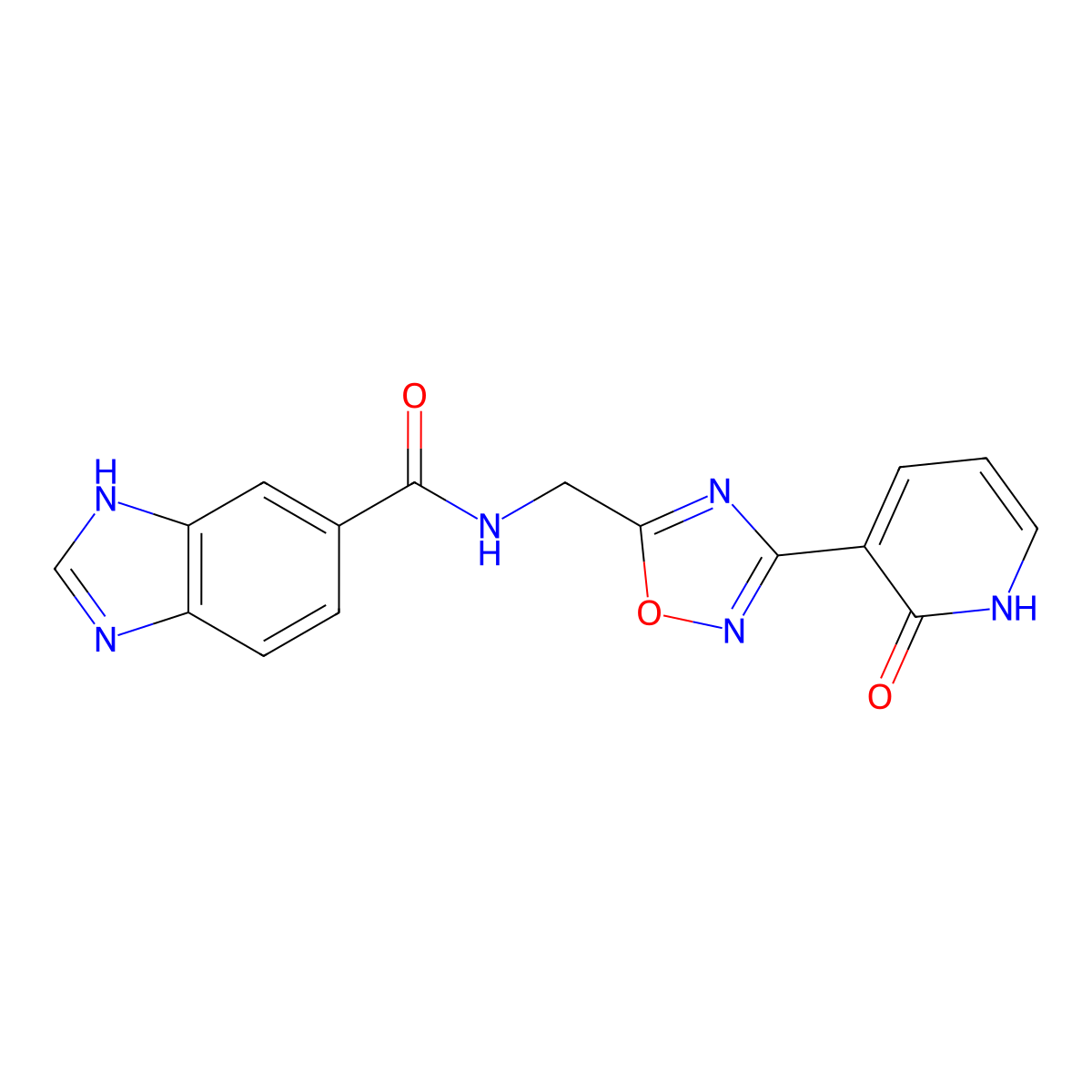 N-((3-(2-oxo-1,2-dihydropyridin-3-yl)-1,2,4-oxadiazol-5-yl)methyl)-1H-benzo[d]imidazole-5-carboxamide molecular structure, CAS 1904025-50-8