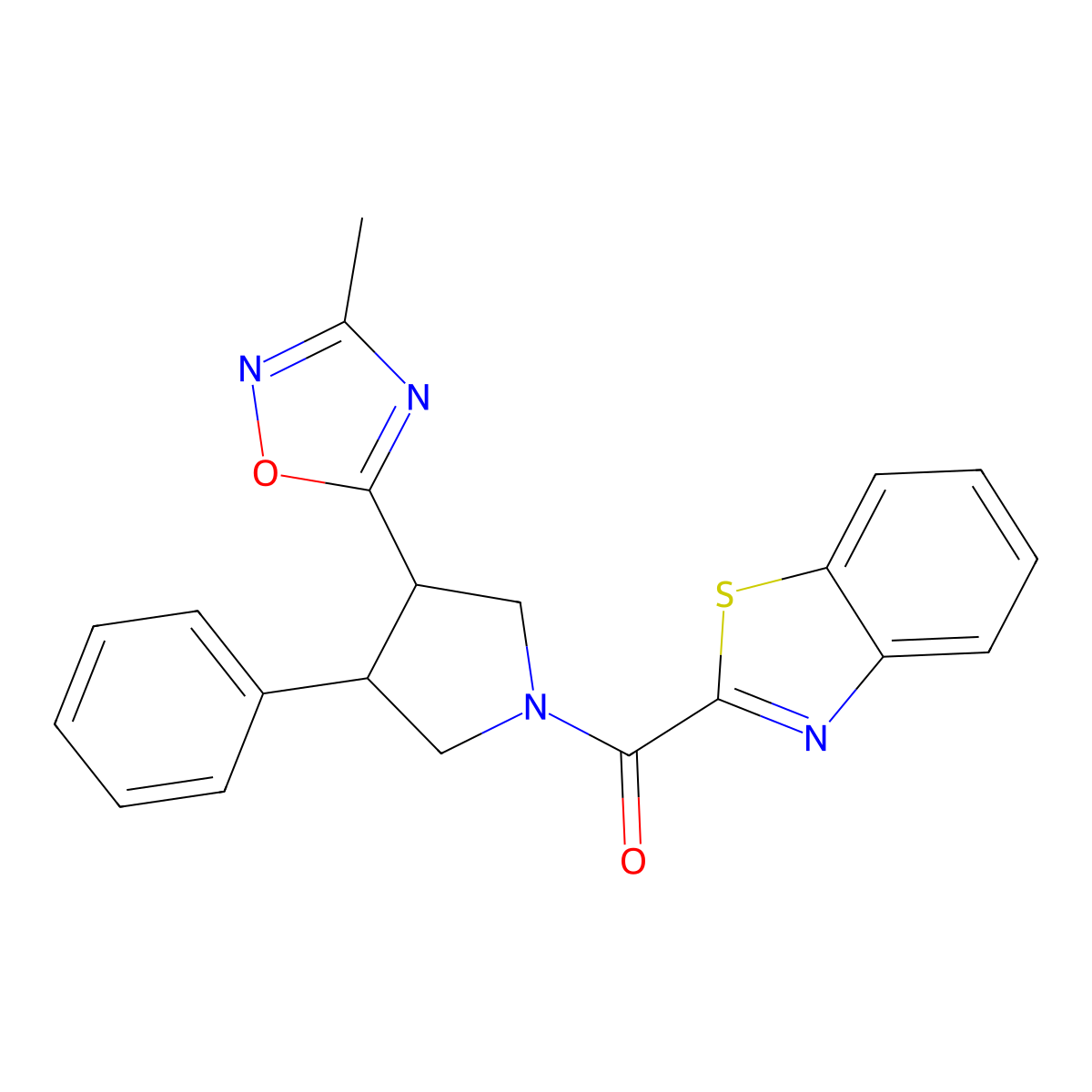 Benzo[d]thiazol-2-yl(3-(3-methyl-1,2,4-oxadiazol-5-yl)-4-phenylpyrrolidin-1-yl)methanone molecular structure, CAS 1904027-58-2
