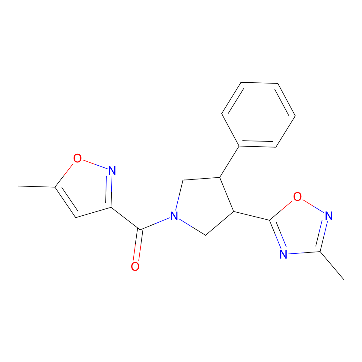 (3-(3-Methyl-1,2,4-oxadiazol-5-yl)-4-phenylpyrrolidin-1-yl)(5-methylisoxazol-3-yl)methanone molecular structure, CAS 1904027-66-2