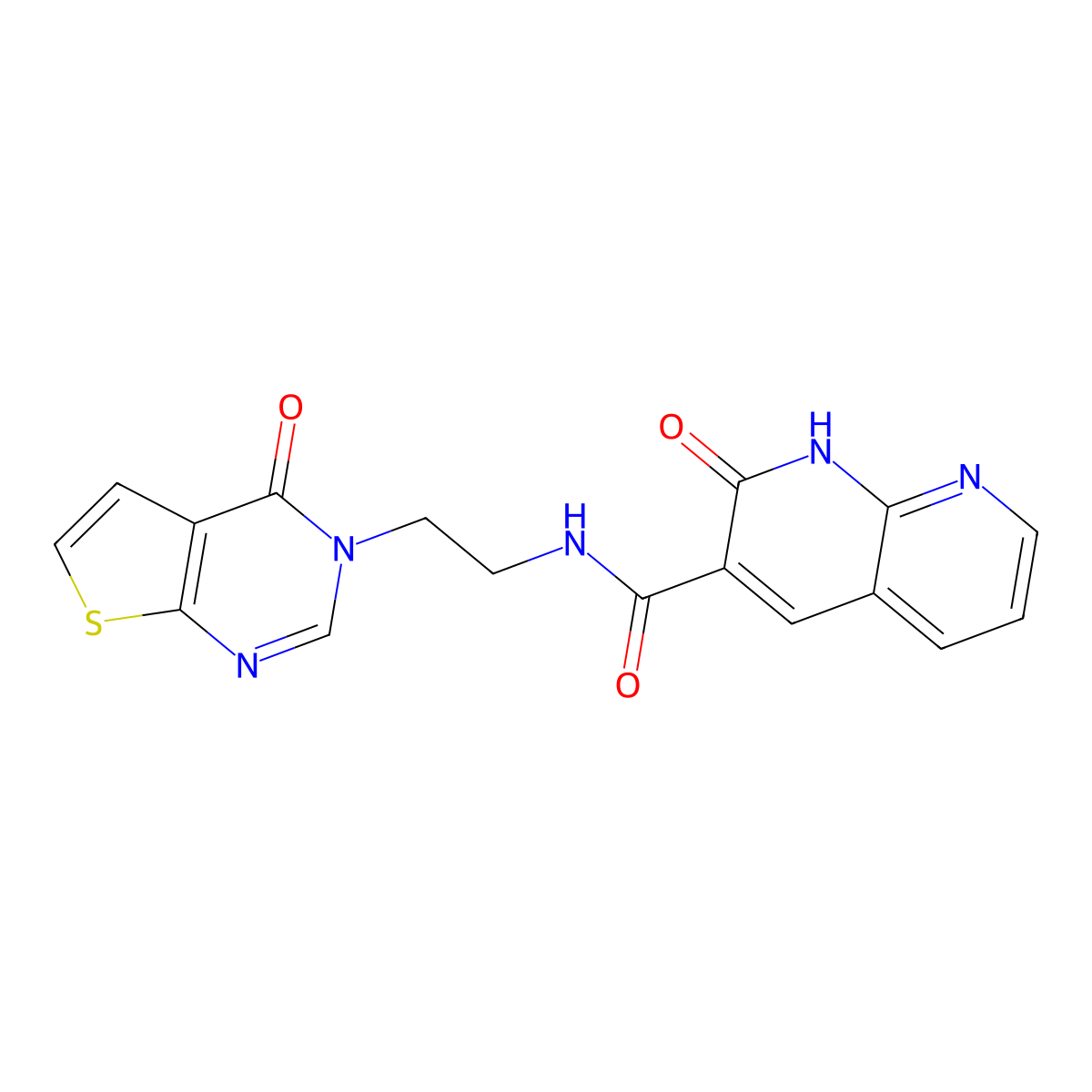 2-oxo-N-(2-(4-oxothieno[2,3-d]pyrimidin-3(4H)-yl)ethyl)-1,2-dihydro-1,8-naphthyridine-3-carboxamide molecular structure, CAS 1904028-14-3