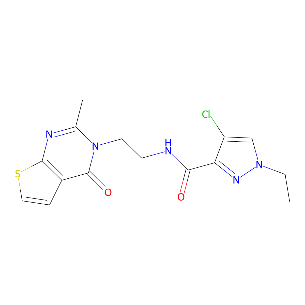 4-chloro-1-ethyl-N-(2-(2-methyl-4-oxothieno[2,3-d]pyrimidin-3(4H)-yl)ethyl)-1H-pyrazole-3-carboxamide molecular structure, CAS 1904028-28-9