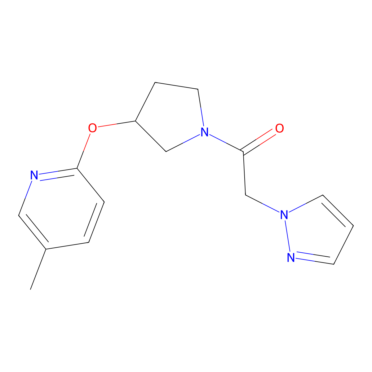 1-(3-((5-methylpyridin-2-yl)oxy)pyrrolidin-1-yl)-2-(1H-pyrazol-1-yl)ethanone molecular structure, CAS 1904030-52-9
