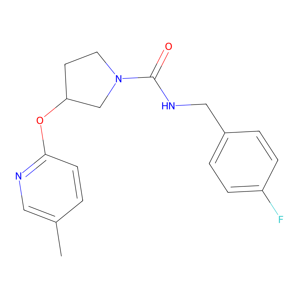 N-(4-fluorobenzyl)-3-((5-methylpyridin-2-yl)oxy)pyrrolidine-1-carboxamide molecular structure, CAS 1904030-67-6