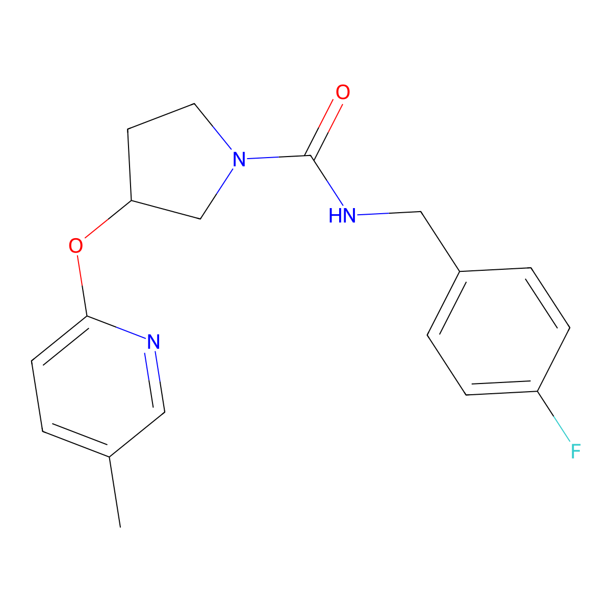 N-(4-fluorobenzyl)-3-((5-methylpyridin-2-yl)oxy)pyrrolidine-1-carboxamide molecular structure, CAS 1904030-67-6
