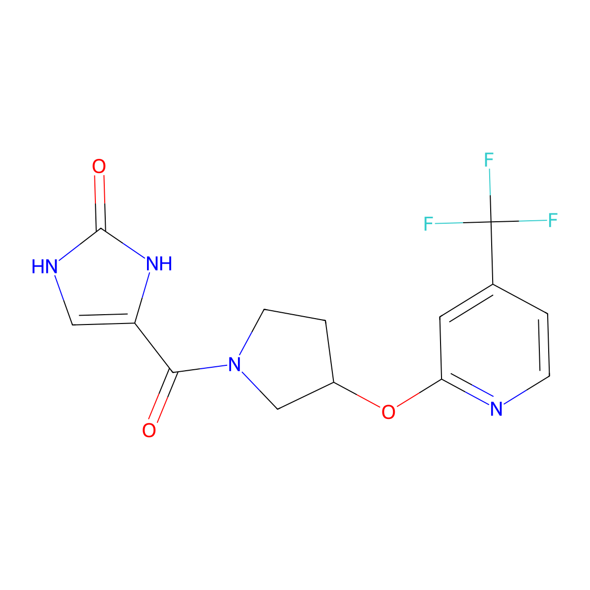 4-(3-((4-(trifluoromethyl)pyridin-2-yl)oxy)pyrrolidine-1-carbonyl)-1H-imidazol-2(3H)-one molecular structure, CAS 1904032-06-9