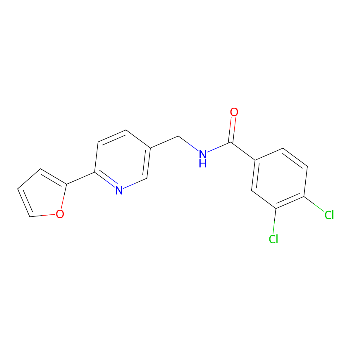3,4-dichloro-N-{[6-(furan-2-yl)pyridin-3-yl]methyl}benzamide molecular structure, CAS 1904036-36-7