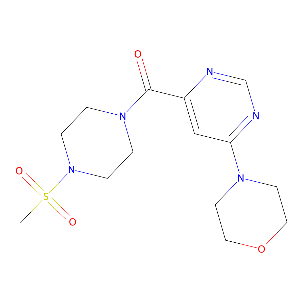 (4-(Methylsulfonyl)piperazin-1-yl)(6-morpholinopyrimidin-4-yl)methanone molecular structure, CAS 1904063-19-9