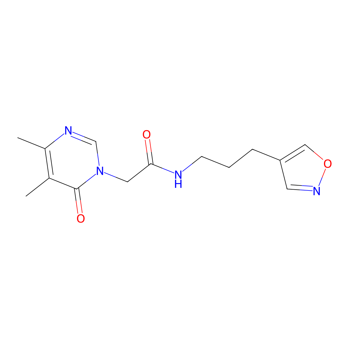 2-(4,5-dimethyl-6-oxopyrimidin-1(6H)-yl)-N-(3-(isoxazol-4-yl)propyl)acetamide molecular structure, CAS 1904066-65-4