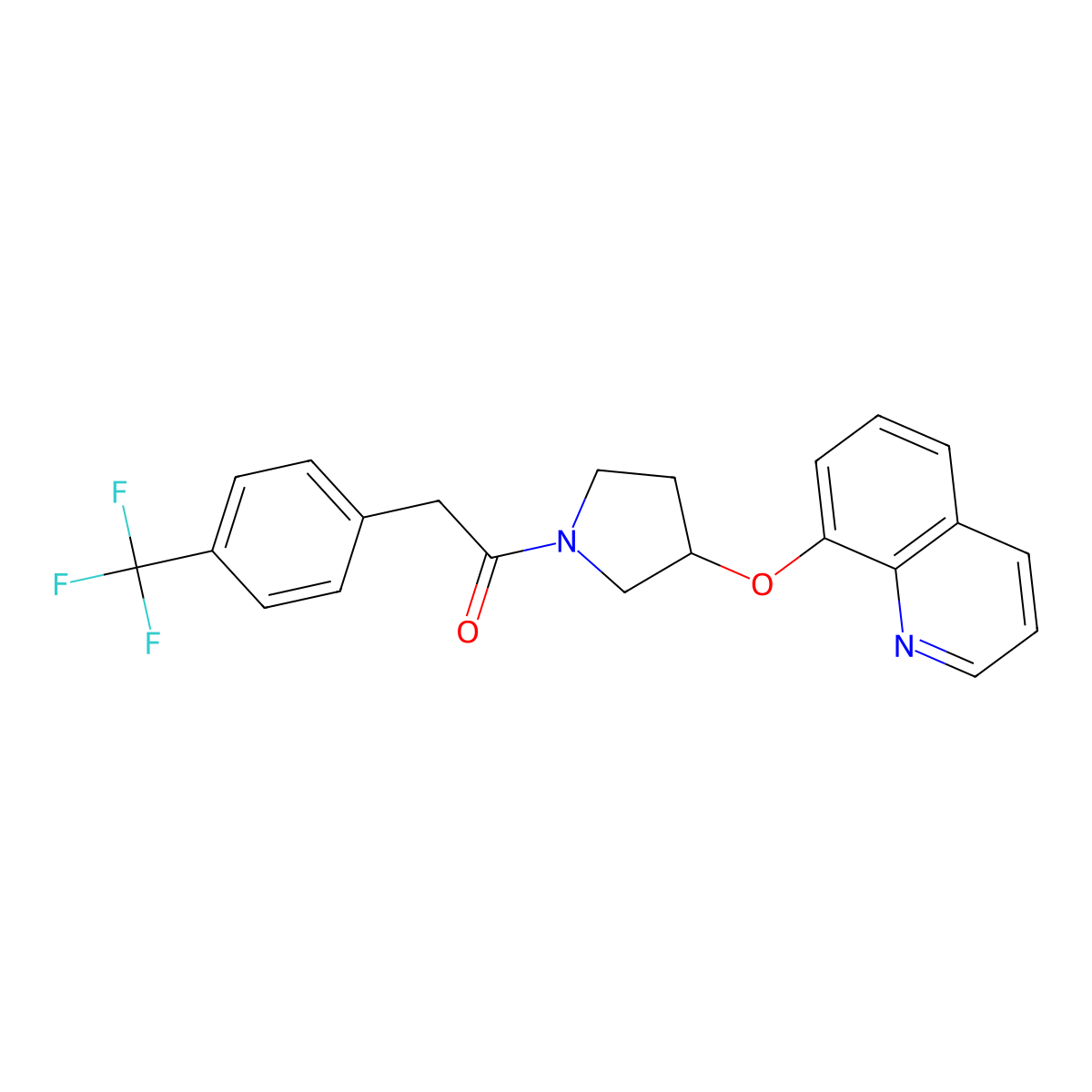 1-(3-(Quinolin-8-yloxy)pyrrolidin-1-yl)-2-(4-(trifluoromethyl)phenyl)ethanone molecular structure, CAS 1904079-11-3
