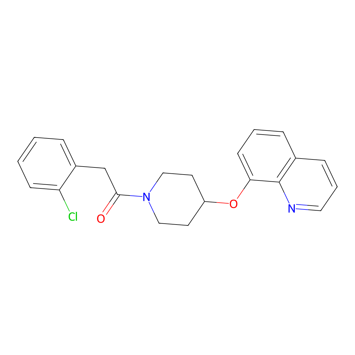 2-(2-Chlorophenyl)-1-(4-(quinolin-8-yloxy)piperidin-1-yl)ethanone molecular structure, CAS 1904079-80-6