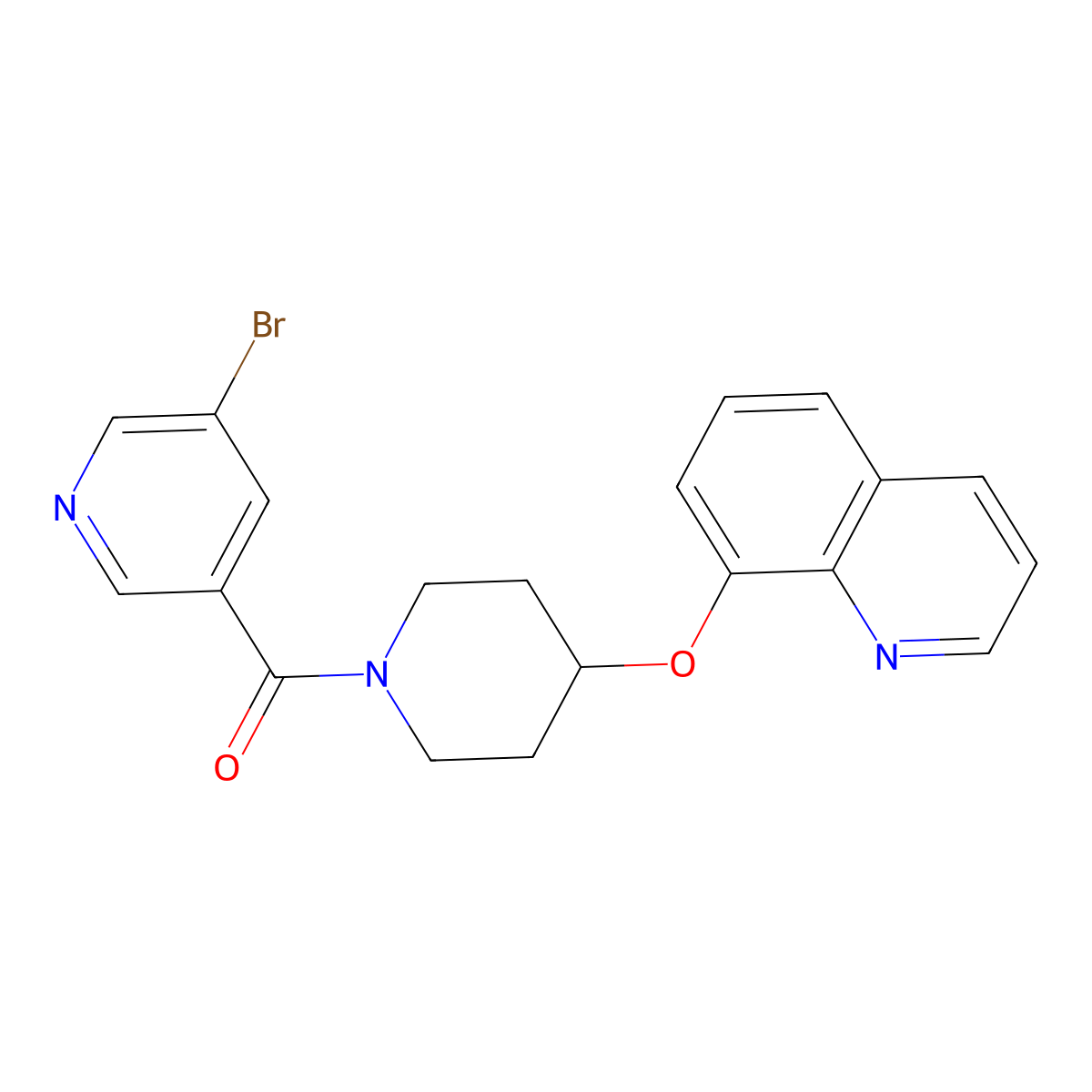 (5-Bromopyridin-3-yl)(4-(quinolin-8-yloxy)piperidin-1-yl)methanone molecular structure, CAS 1904080-55-2