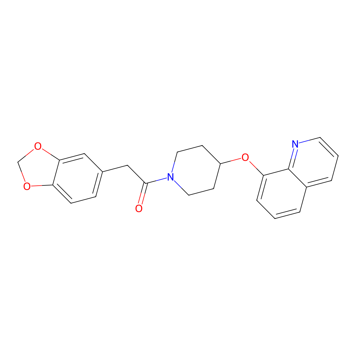 2-(Benzo[d][1,3]dioxol-5-yl)-1-(4-(quinolin-8-yloxy)piperidin-1-yl)ethanone molecular structure, CAS 1904081-54-4