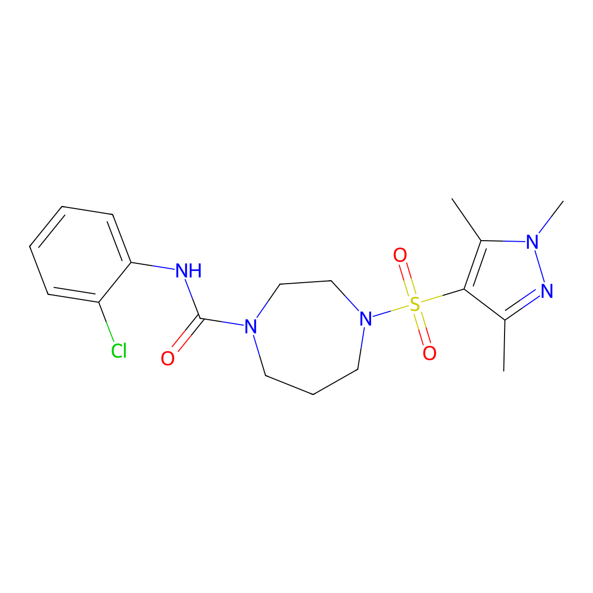 N-(2-chlorophenyl)-4-((1,3,5-trimethyl-1H-pyrazol-4-yl)sulfonyl)-1,4-diazepane-1-carboxamide molecular structure, CAS 1904082-97-8