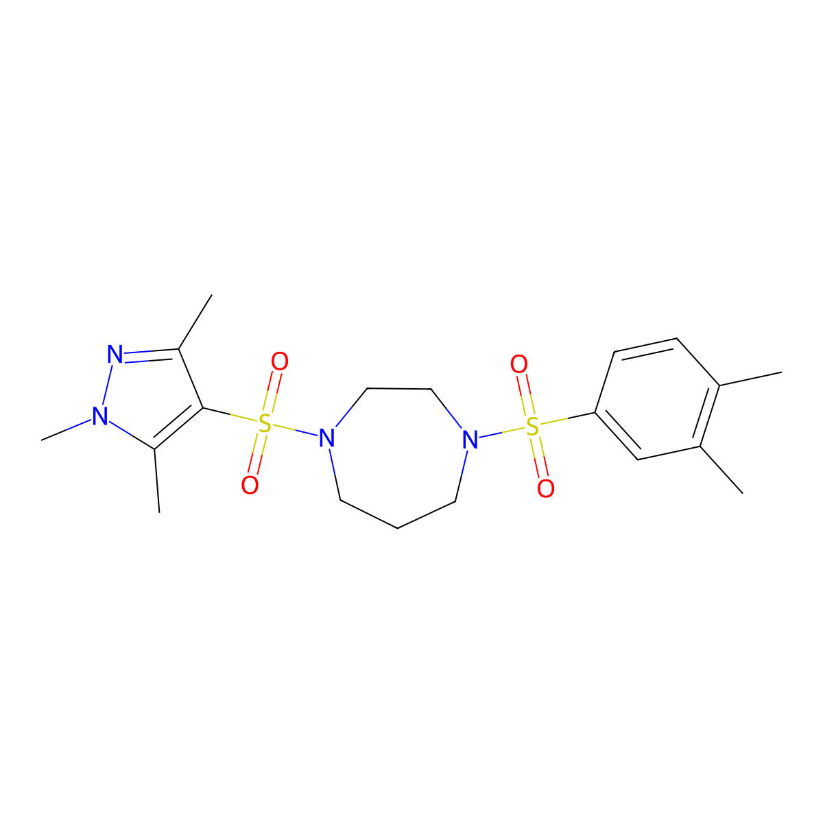 1-((3,4-dimethylphenyl)sulfonyl)-4-((1,3,5-trimethyl-1H-pyrazol-4-yl)sulfonyl)-1,4-diazepane molecular structure, CAS 1904083-36-8