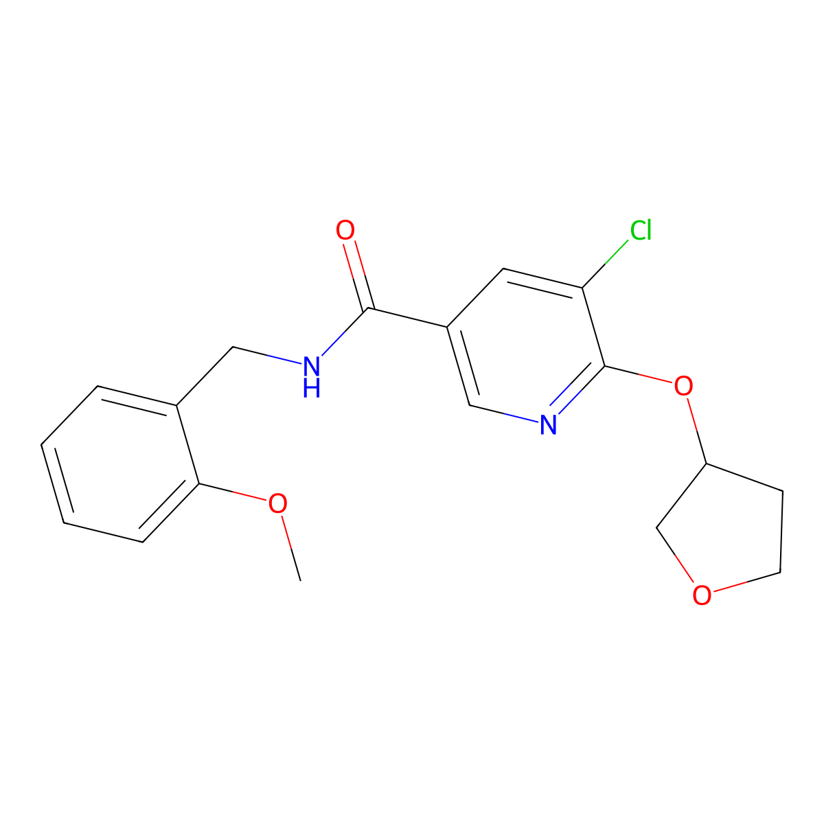 5-chloro-N-(2-methoxybenzyl)-6-((tetrahydrofuran-3-yl)oxy)nicotinamide molecular structure, CAS 1904084-20-3