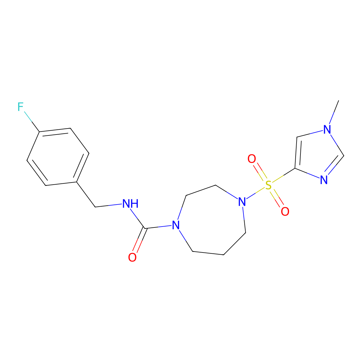 N-(4-fluorobenzyl)-4-((1-methyl-1H-imidazol-4-yl)sulfonyl)-1,4-diazepane-1-carboxamide molecular structure, CAS 1904084-65-6