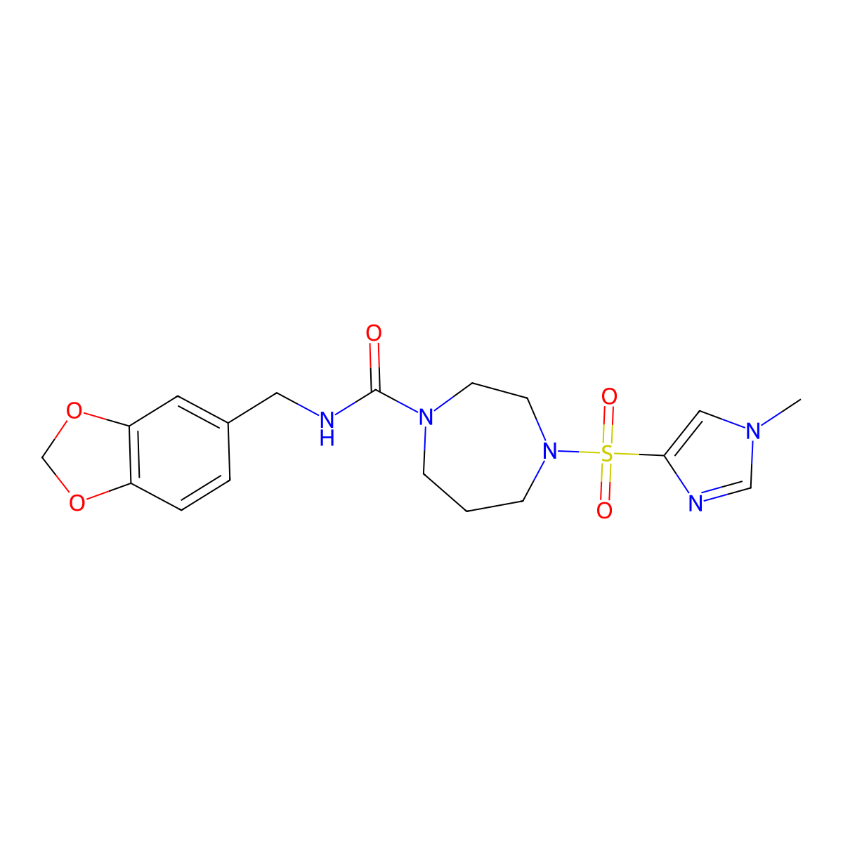N-(benzo[d][1,3]dioxol-5-ylmethyl)-4-((1-methyl-1H-imidazol-4-yl)sulfonyl)-1,4-diazepane-1-carboxamide molecular structure, CAS 1904084-77-0