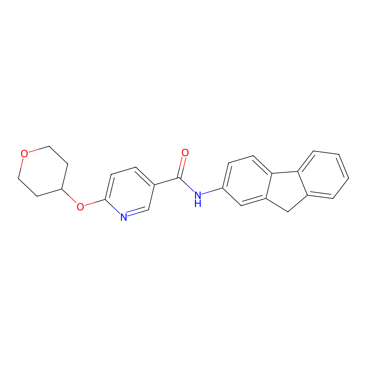 N-(9H-fluoren-2-yl)-6-((tetrahydro-2H-pyran-4-yl)oxy)nicotinamide molecular structure, CAS 1904085-95-5
