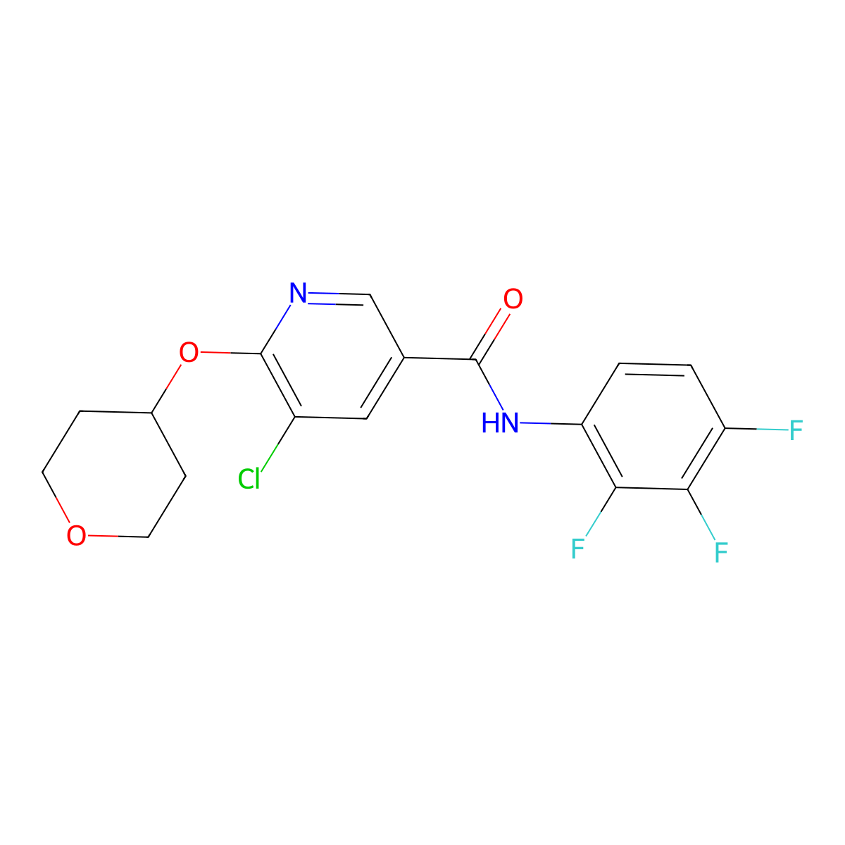 5-chloro-6-(oxan-4-yloxy)-N-(2,3,4-trifluorophenyl)pyridine-3-carboxamide molecular structure, CAS 1904087-94-0