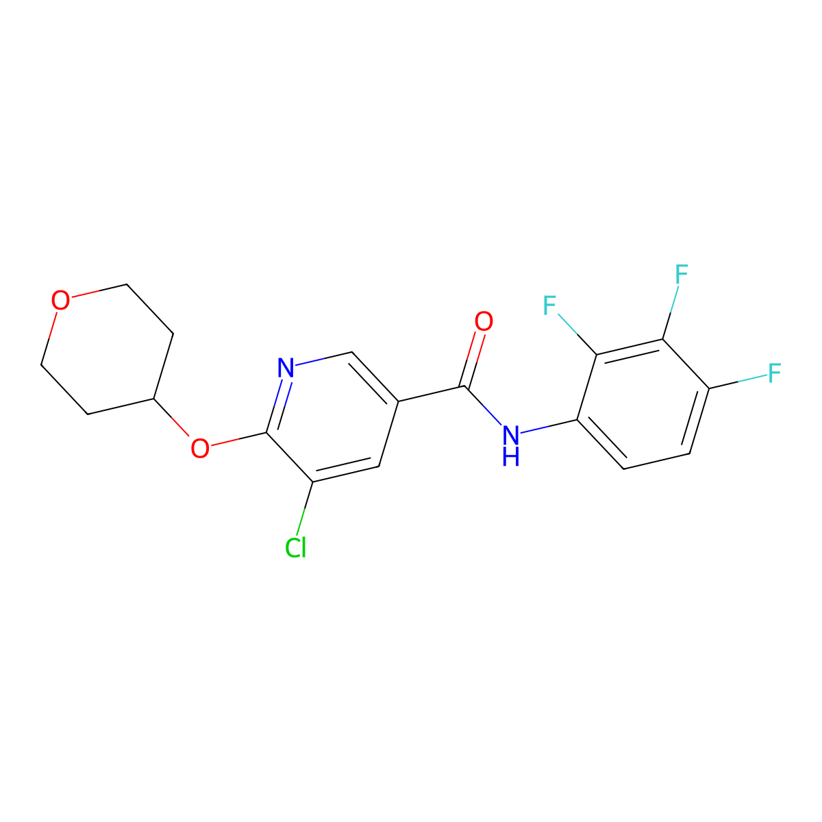 5-chloro-6-(oxan-4-yloxy)-N-(2,3,4-trifluorophenyl)pyridine-3-carboxamide molecular structure, CAS 1904087-94-0