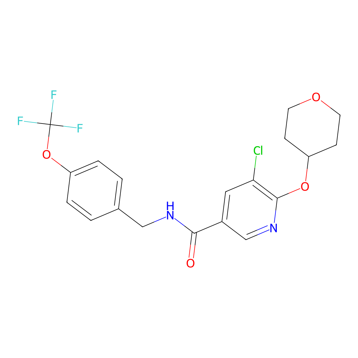 5-chloro-6-((tetrahydro-2H-pyran-4-yl)oxy)-N-(4-(trifluoromethoxy)benzyl)nicotinamide molecular structure, CAS 1904088-63-6