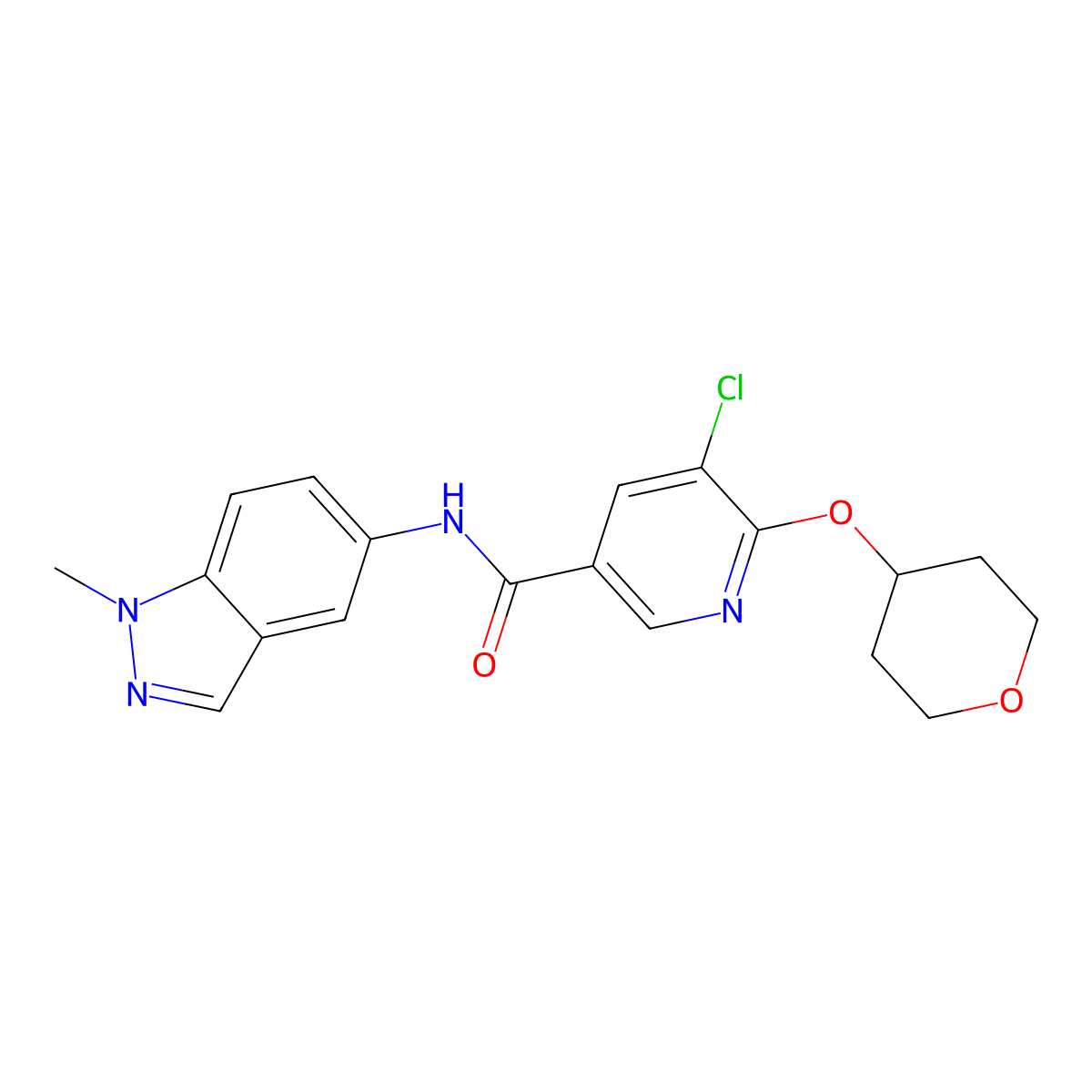 5-chloro-N-(1-methyl-1H-indazol-5-yl)-6-((tetrahydro-2H-pyran-4-yl)oxy)nicotinamide molecular structure, CAS 1904088-95-4