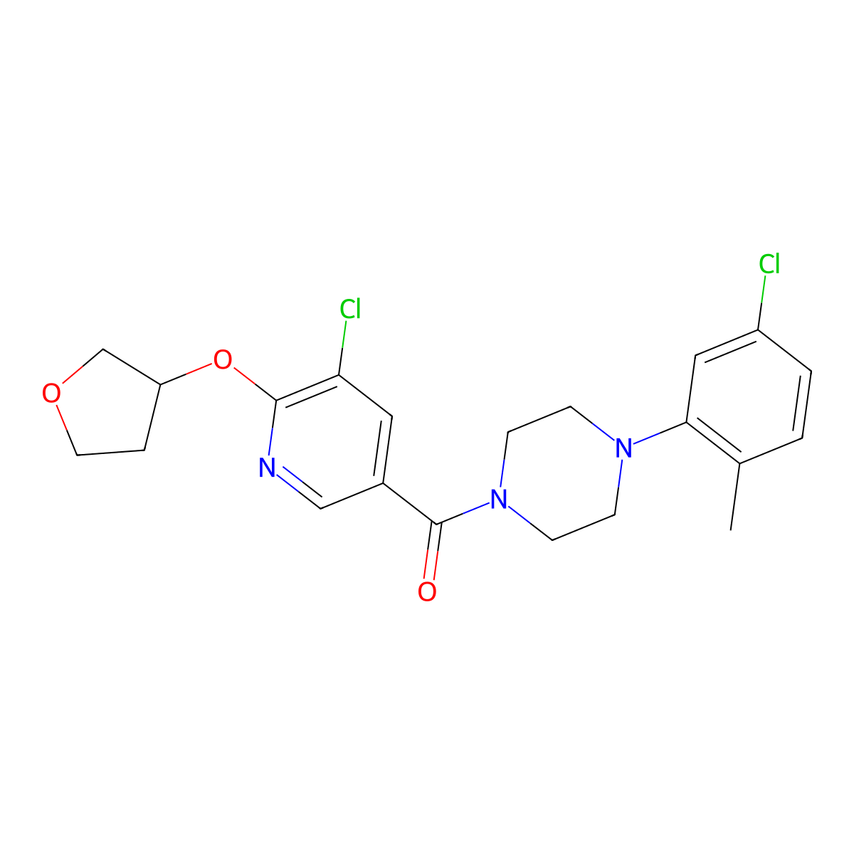 (4-(5-Chloro-2-methylphenyl)piperazin-1-yl)(5-chloro-6-((tetrahydrofuran-3-yl)oxy)pyridin-3-yl)methanone molecular structure, CAS 1904092-04-1