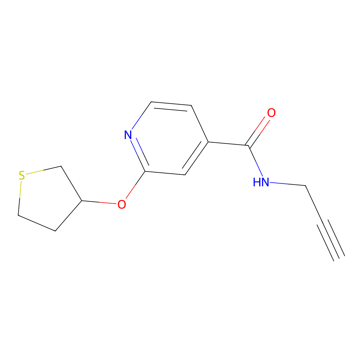 N-(prop-2-yn-1-yl)-2-((tetrahydrothiophen-3-yl)oxy)isonicotinamide molecular structure, CAS 1904093-07-7
