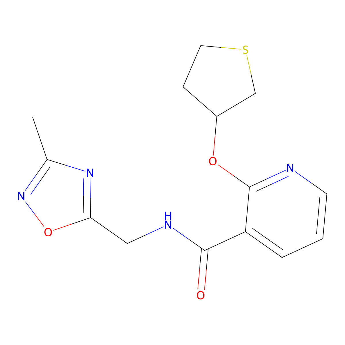 N-((3-methyl-1,2,4-oxadiazol-5-yl)methyl)-2-((tetrahydrothiophen-3-yl)oxy)nicotinamide molecular structure, CAS 1904094-46-7