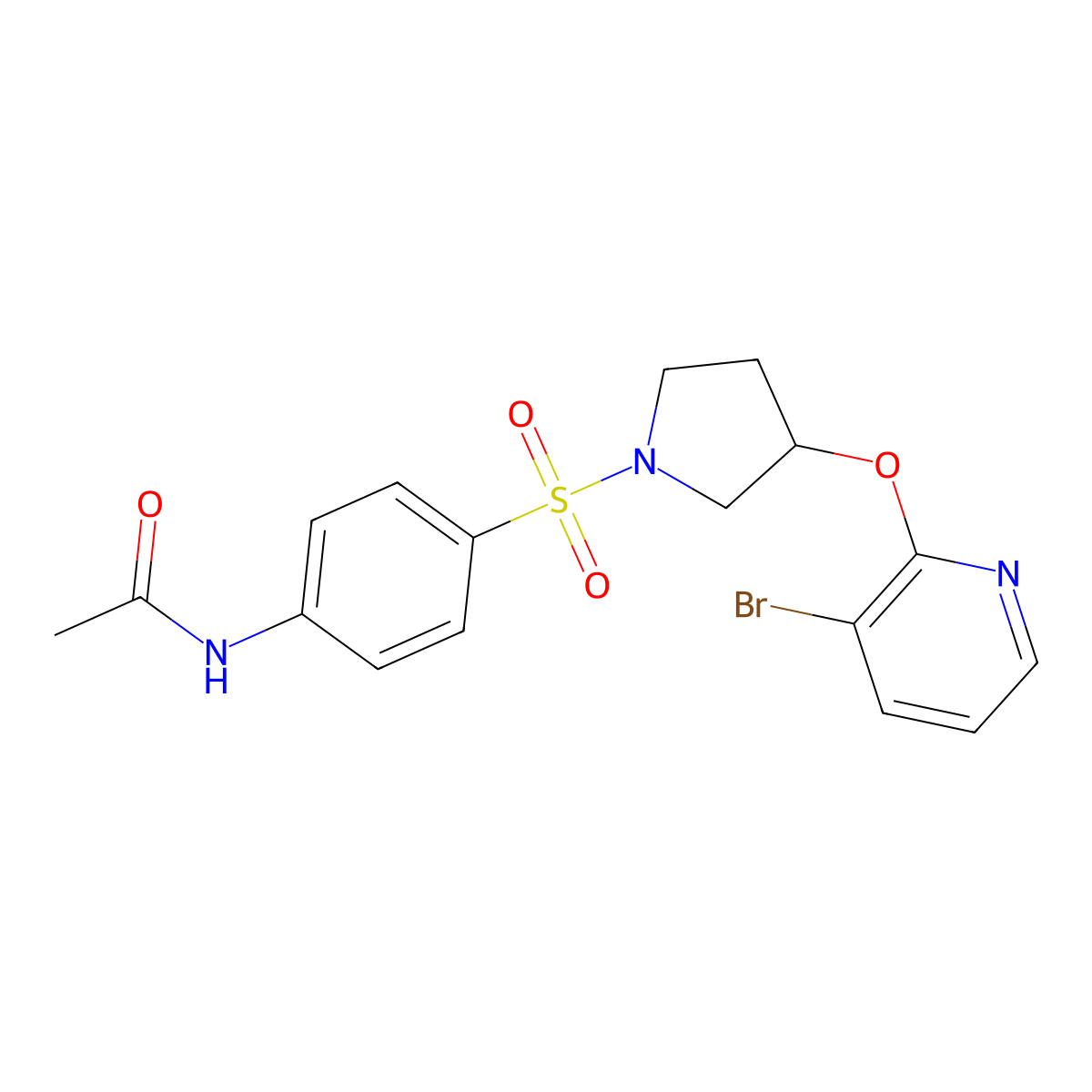 N-(4-((3-((3-bromopyridin-2-yl)oxy)pyrrolidin-1-yl)sulfonyl)phenyl)acetamide molecular structure, CAS 1904097-50-2