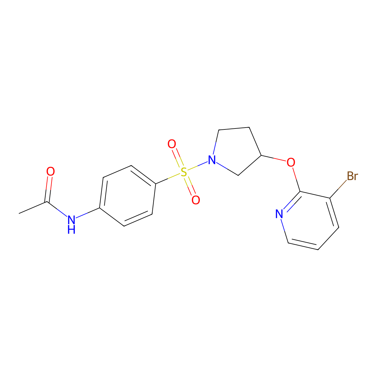N-(4-((3-((3-bromopyridin-2-yl)oxy)pyrrolidin-1-yl)sulfonyl)phenyl)acetamide molecular structure, CAS 1904097-50-2