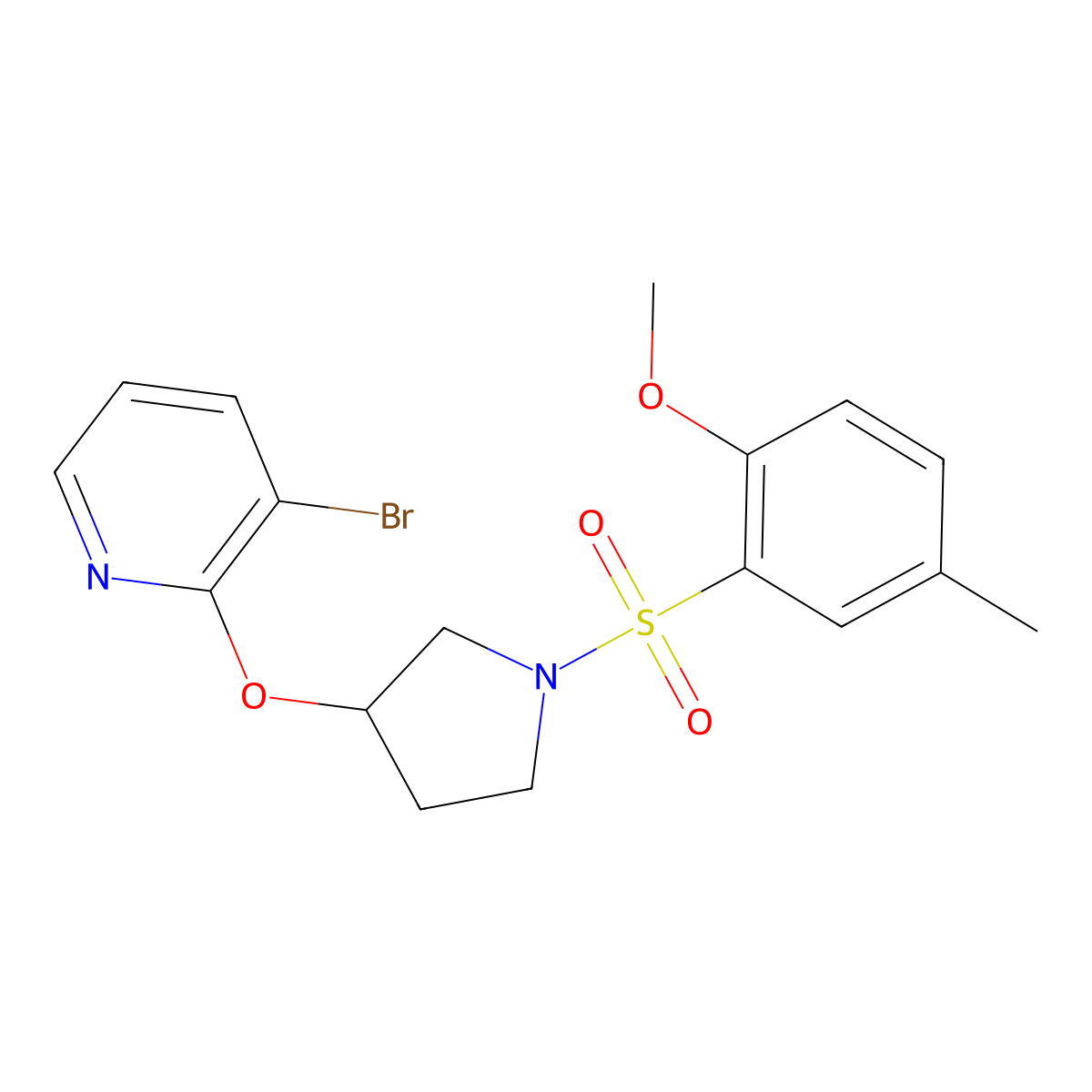 3-Bromo-2-((1-((2-methoxy-5-methylphenyl)sulfonyl)pyrrolidin-3-yl)oxy)pyridine molecular structure, CAS 1904097-74-0