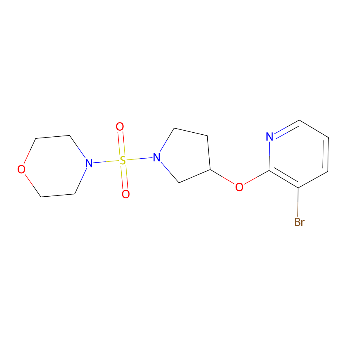 4-((3-((3-Bromopyridin-2-yl)oxy)pyrrolidin-1-yl)sulfonyl)morpholine molecular structure, CAS 1904098-01-6