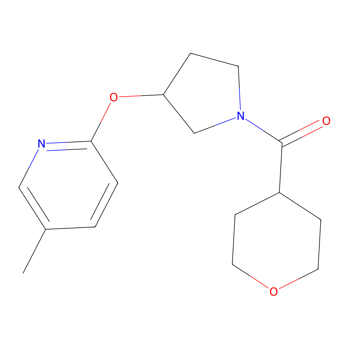 (3-((5-methylpyridin-2-yl)oxy)pyrrolidin-1-yl)(tetrahydro-2H-pyran-4-yl)methanone molecular structure, CAS 1904098-08-3