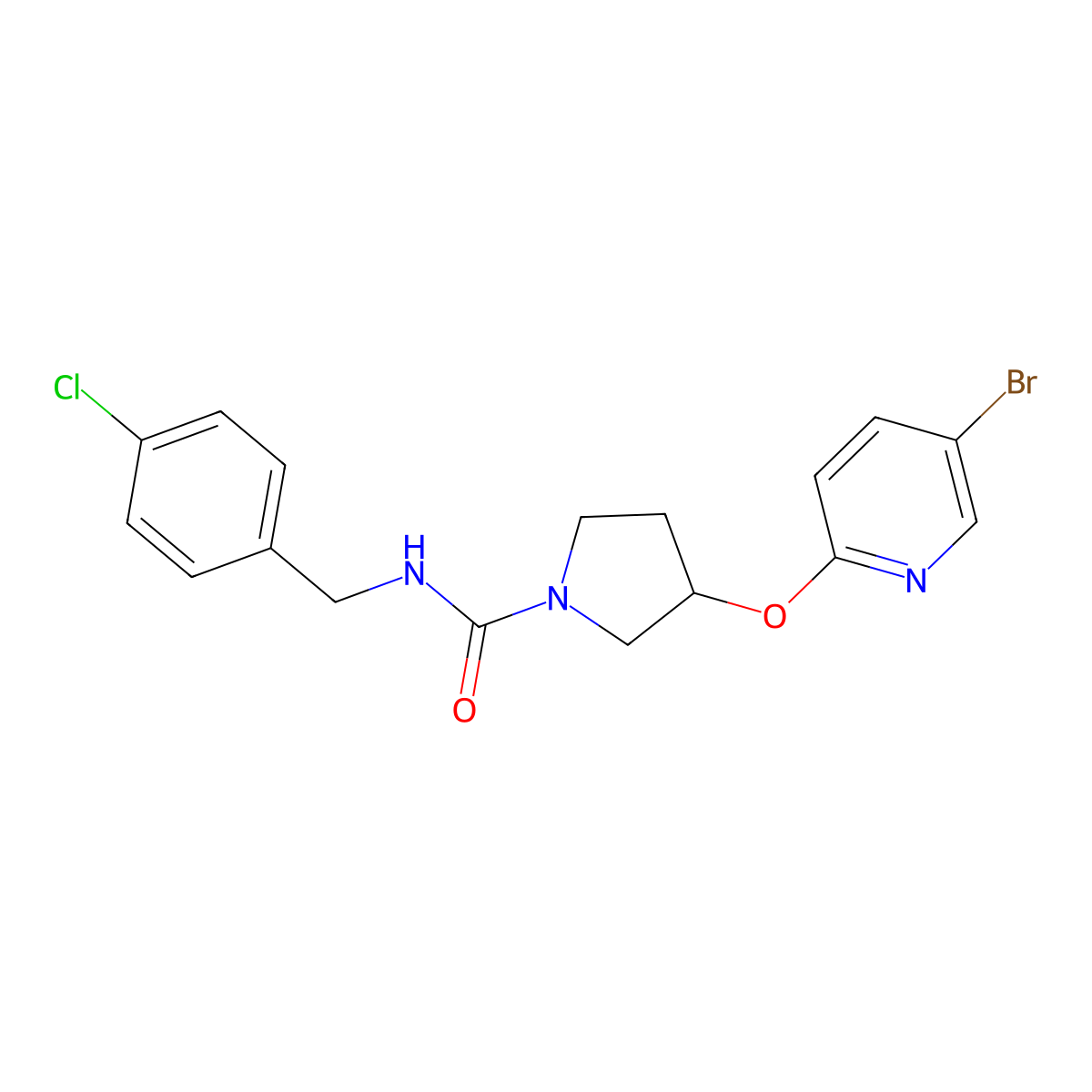 3-((5-bromopyridin-2-yl)oxy)-N-(4-chlorobenzyl)pyrrolidine-1-carboxamide molecular structure, CAS 1904098-64-1