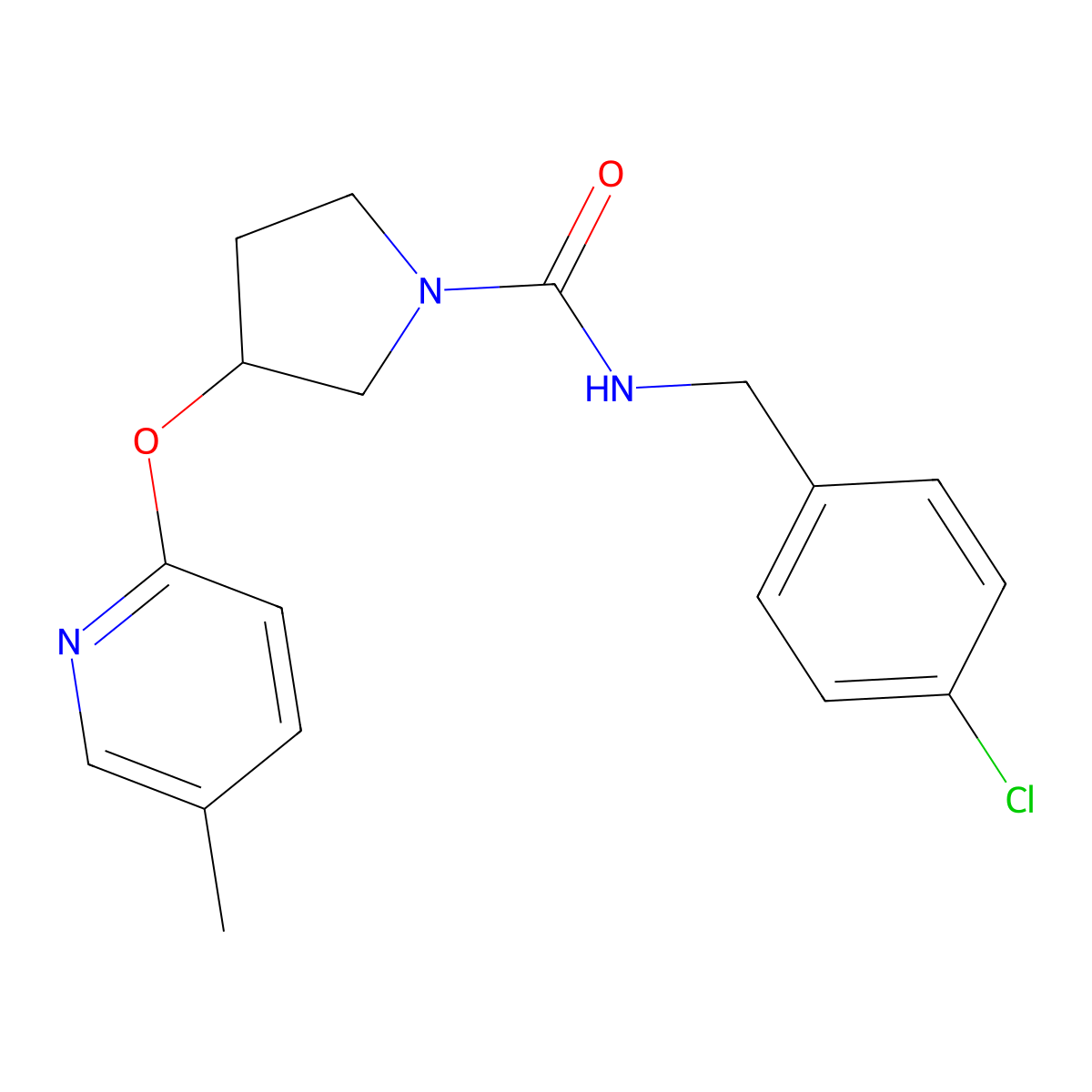 N-(4-chlorobenzyl)-3-((5-methylpyridin-2-yl)oxy)pyrrolidine-1-carboxamide molecular structure, CAS 1904098-65-2