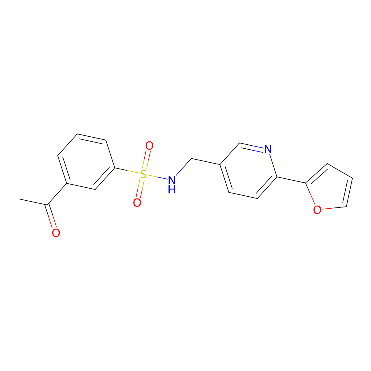3-acetyl-N-((6-(furan-2-yl)pyridin-3-yl)methyl)benzenesulfonamide molecular structure, CAS 1904098-69-6