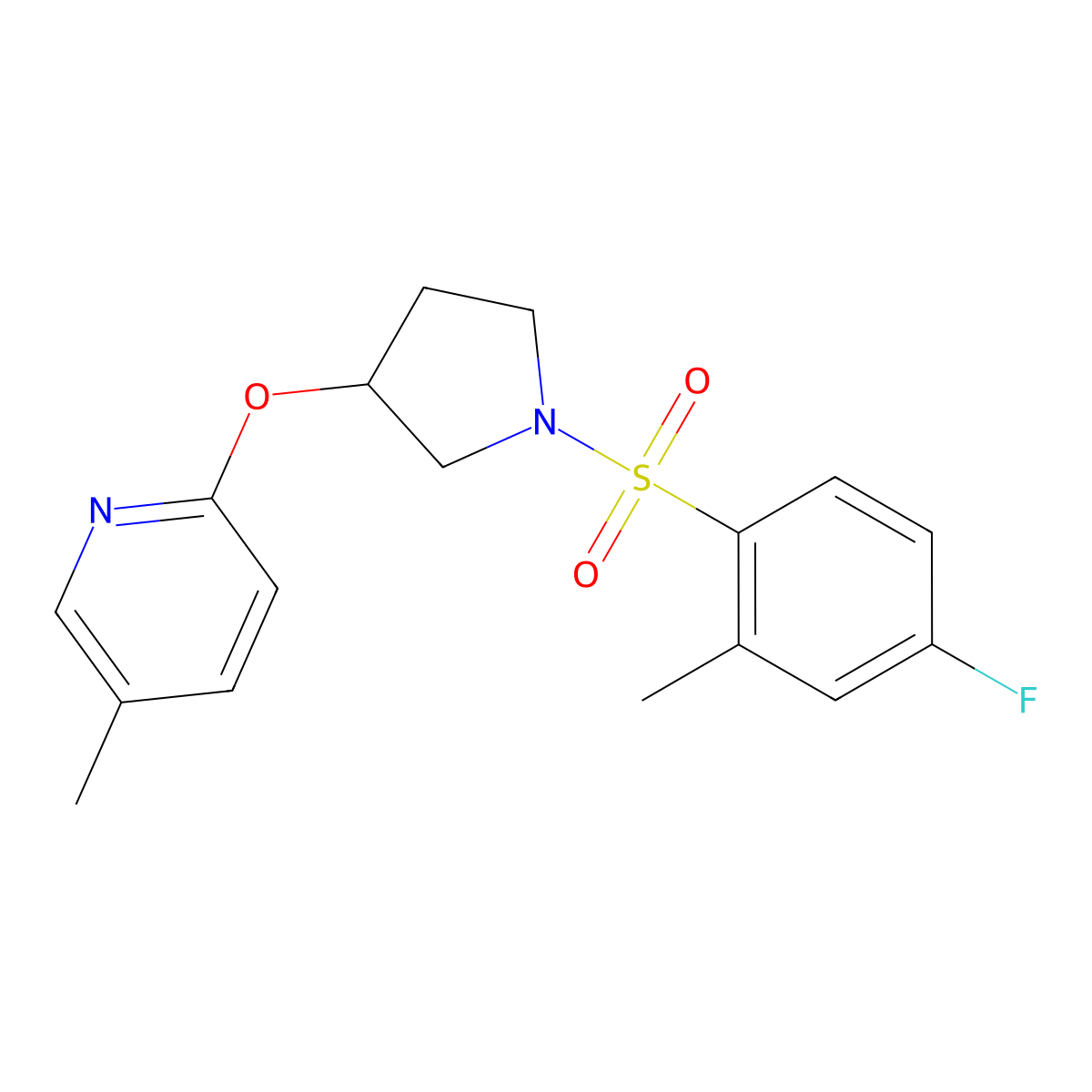 2-((1-((4-Fluoro-2-methylphenyl)sulfonyl)pyrrolidin-3-yl)oxy)-5-methylpyridine molecular structure, CAS 1904098-88-9