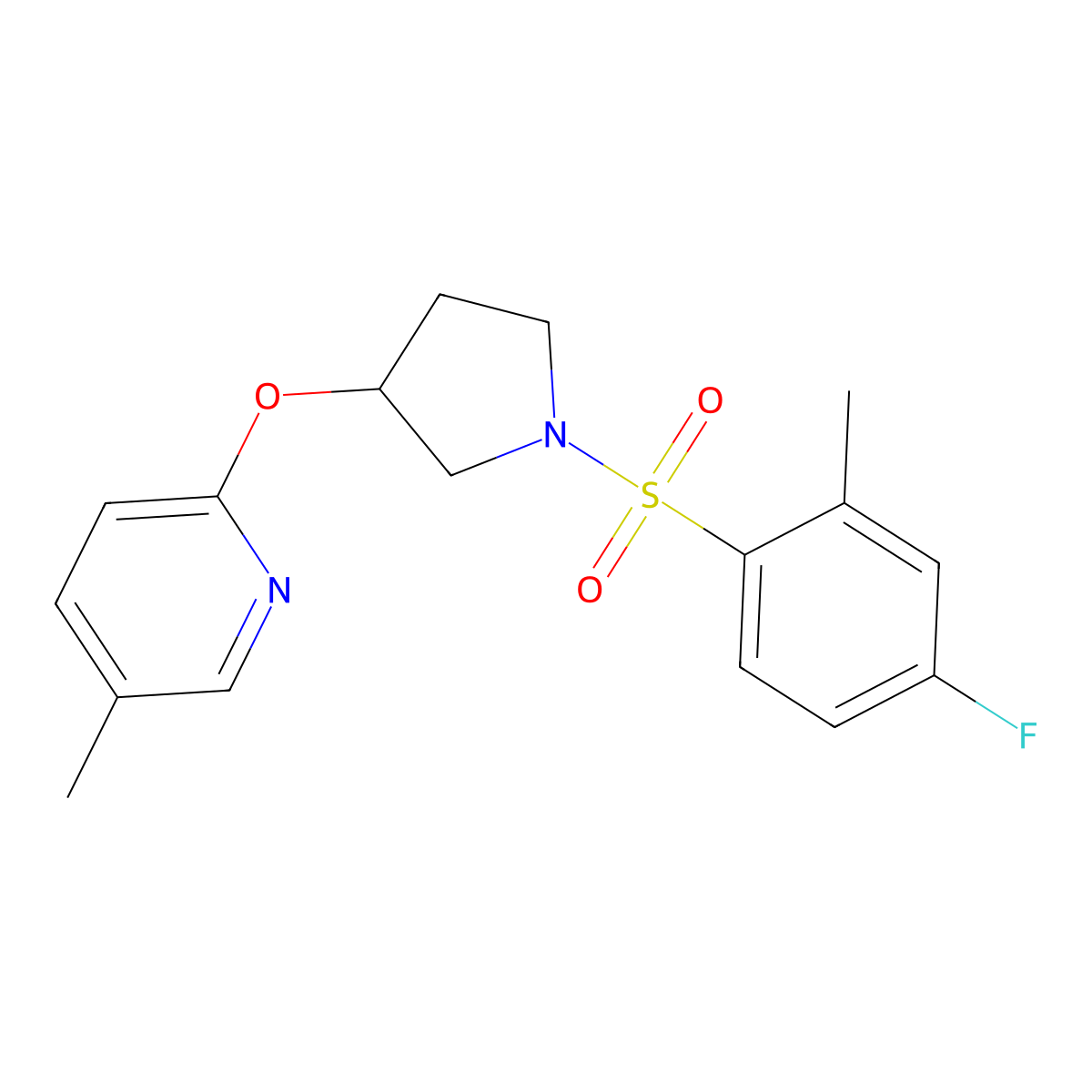 2-((1-((4-Fluoro-2-methylphenyl)sulfonyl)pyrrolidin-3-yl)oxy)-5-methylpyridine molecular structure, CAS 1904098-88-9