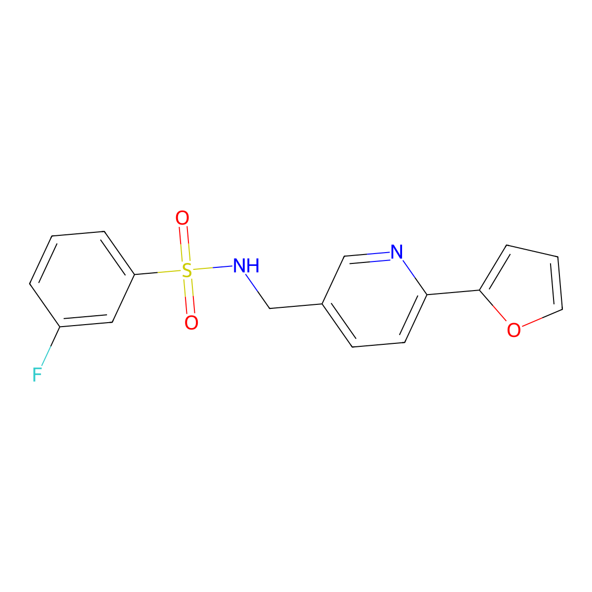 3-fluoro-N-((6-(furan-2-yl)pyridin-3-yl)methyl)benzenesulfonamide molecular structure, CAS 1904098-89-0