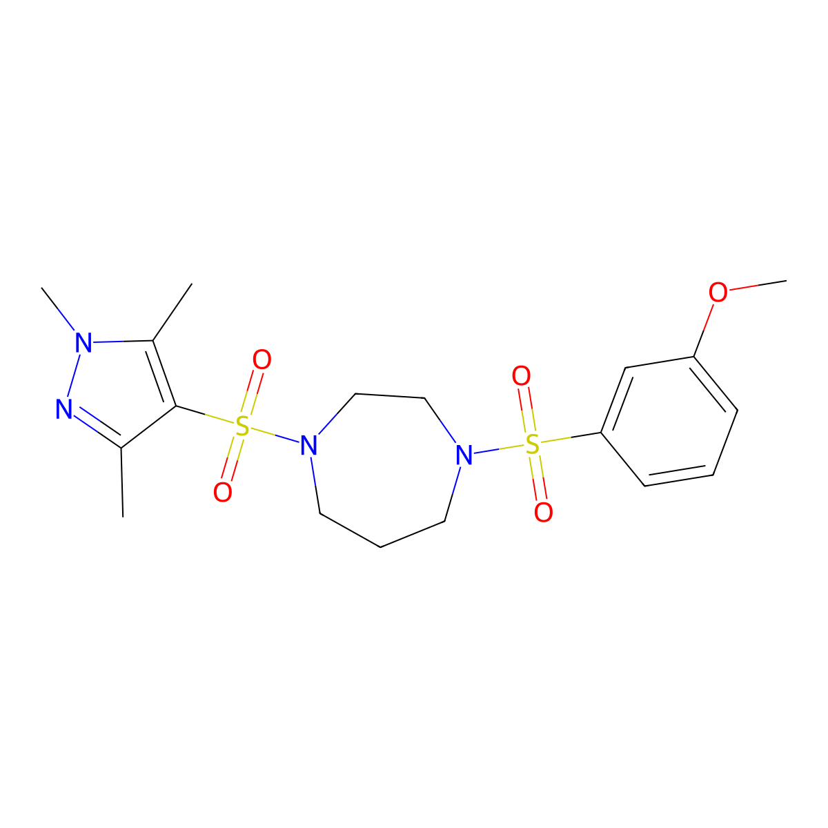 1-((3-methoxyphenyl)sulfonyl)-4-((1,3,5-trimethyl-1H-pyrazol-4-yl)sulfonyl)-1,4-diazepane molecular structure, CAS 1904115-15-6