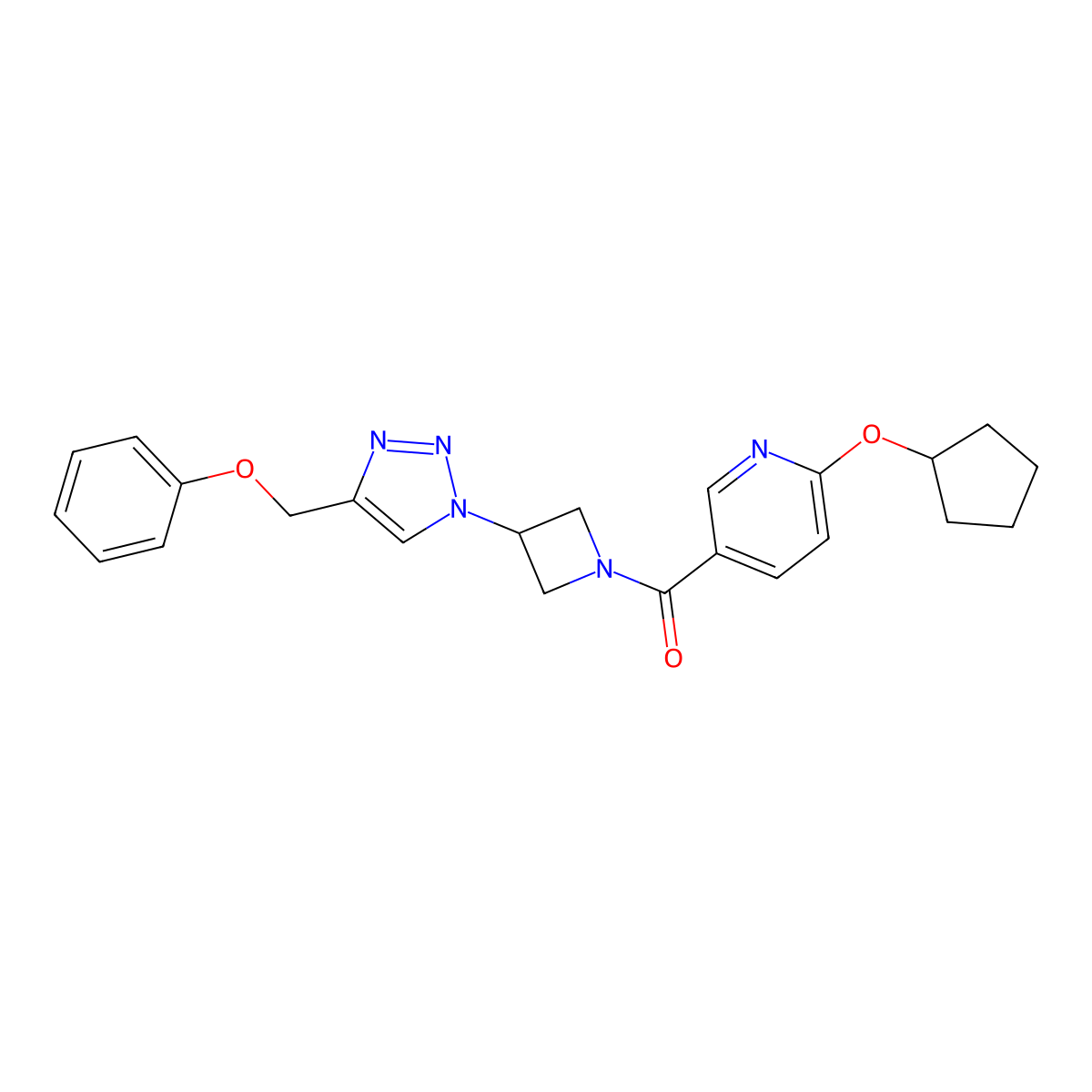 (6-(cyclopentyloxy)pyridin-3-yl)(3-(4-(phenoxymethyl)-1H-1,2,3-triazol-1-yl)azetidin-1-yl)methanone molecular structure, CAS 1904120-64-4