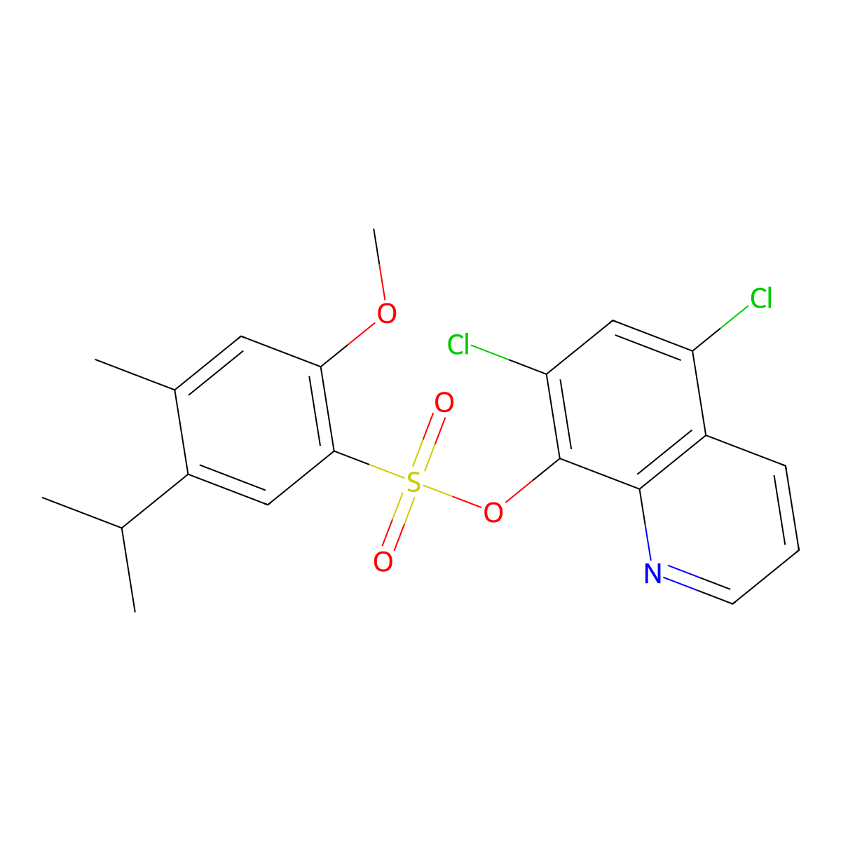 5,7-Dichloroquinolin-8-yl 2-methoxy-4-methyl-5-(propan-2-yl)benzene-1-sulfonate molecular structure, CAS 1904124-21-5